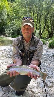 Ian and Co, Rainbow trout May, Slovenia fly fishing